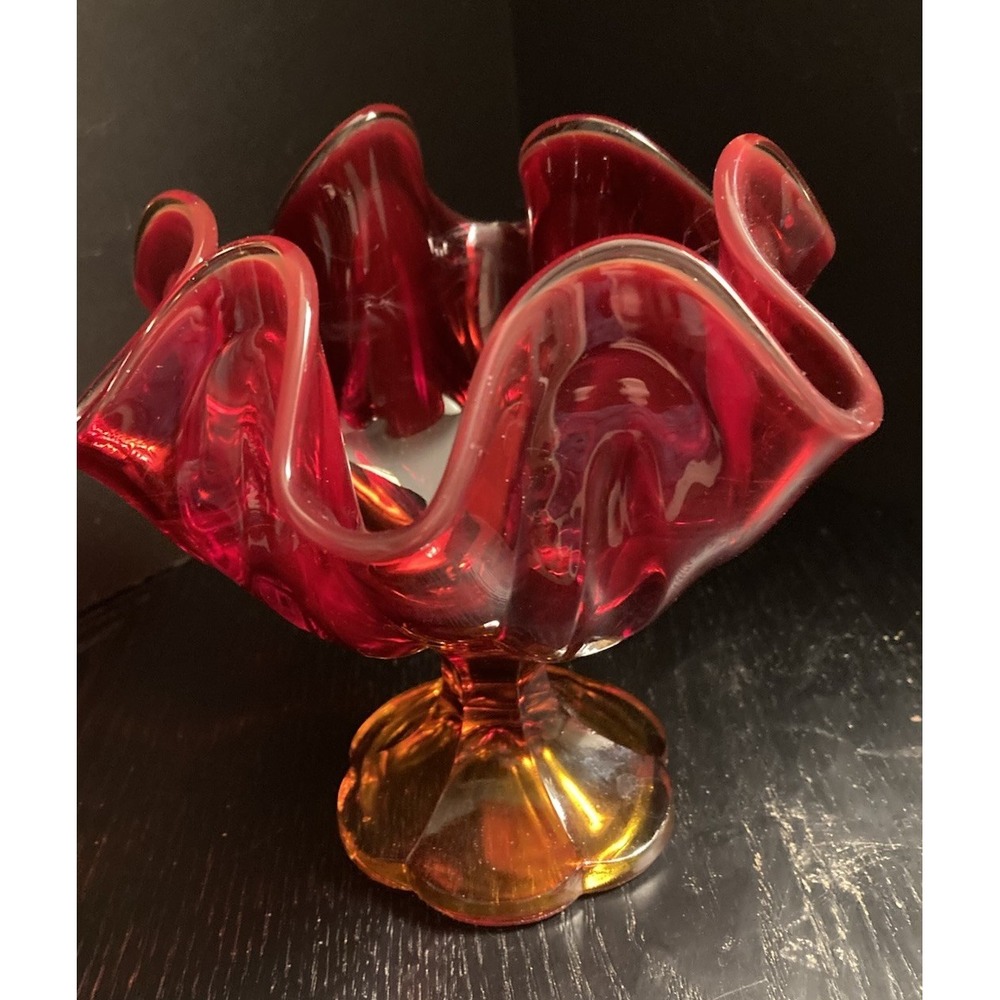 Vintage 1960s L.E. Smith Amberina Six Petal Orange Footed Candy Dish Compote EUC - Picture 5 of 8